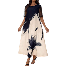 Shein Long Dresses Shein LUNE Floral Printed Mesh Short Sleeve Dress