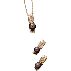 Smykkesett Sophiaxuan Hawaiian Geometric Samoan Necklace Earrings Set - Gold/Brown
