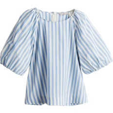 XXL Blouses H&M Puff-Sleeved Blouse - Light Blue/Striped