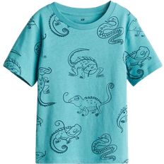 H&M Printed T-shirt - Turquoise/Lizards
