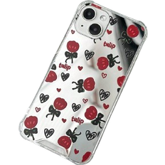 Shein Graffiti Red Tulip Bow Knot Heart Shaped Case for iPhone 13 Mini