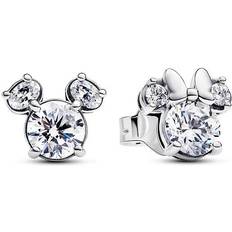 Silver Earrings Pandora Disney Mickey Mouse & Minnie Mouse Sparkling Stud Earrings - Silver/Transparent