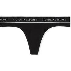 Victoria's Secret Logo Cotton Thong Panty - Black