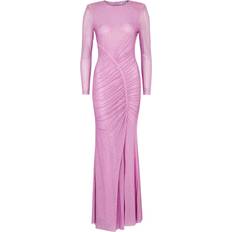 Lange kjoler Self-Portrait Rhinestone Mesh Maxi Dress - Pink