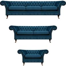 Chesterfield-Sofas JVMoebel Designer Chesterfield Blue Sofa 220cm 3Stk.