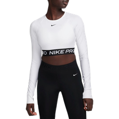 White crop tank Nike Pro Women's Dri-FIT Cropped Long-Sleeve Top - White/Black