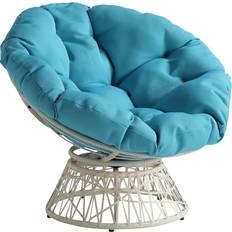 Papasan chair frame OSP Home Furnishings ‎BF29296CM-BL Wicker Papasan Cream Frame/Blue Cushion Lounge Chair 35.2"