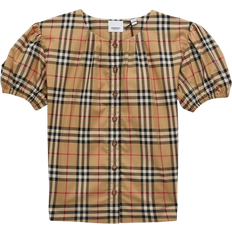 Burberry Kid's Check Stretch Cotton Blouse - Archive Beige