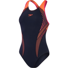 Damen Badeanzüge Speedo Placement Women's Laneback Swimsuit - Navy/Orange
