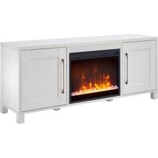 Henn&Hart Crystal Fireplace for the Living Room White TV Bench 58x25"