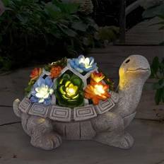 Nacome Tortoise Statue with Succulent Grey/Multicolour Ground Lighting 4.9"