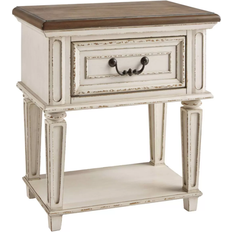 Rectangle Bedside Tables Ashley Realyn Traditional Cottage Chipped White/Distressed Brown 16x24"