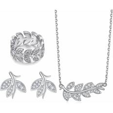 Smykkesett Black Beauty Heart Shaped Earrings and Pendant Necklace Set - Silver/Transparent