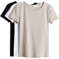 H&M T-shirts 3 pack - Light Beige/White/Black