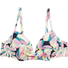 Esprit Padded Underwired Bikini Top with a Floral Print - Navy