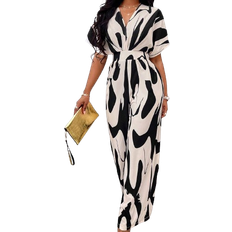 Shein Slayr Allover Print Batwing Sleeve Belted Jumpsuit