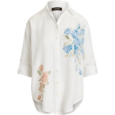 Ralph Lauren Tops Ralph Lauren Oversize Floral Eyelet-Logo Linen Shirt - White