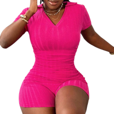 Pink - Women Jumpsuits & Overalls Shein Slayr Tight-Fitting Collar Design Solid Color Jumpsuit