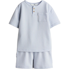 Polyester Hemden H&M Henley Shirt & Shorts - Light Blue/Striped (1234704002)