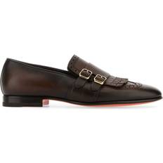 42 ½ Monks Santoni Dark Brown Leather Monk Strap Shoes