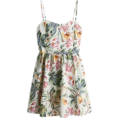 Slim Kjoler H&M Cotton Dress with Flared Skirt - Cream/Floral