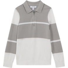 Reißverschluss Poloshirts Reiss Kid's Slim Fit Half Zip Long Sleeve Polo Shirt - Soft Grey/White