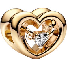 Pandora Radiant Heart & Floating Stone Charm - Gold/Transparent