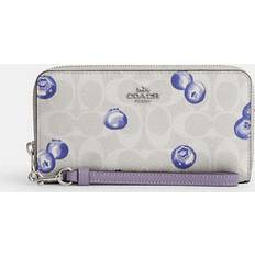 Coach Outlet Long Zip Around In Signature Canvas With Blueberry Print Purple One Size