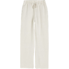Damen - Viskose Bekleidung H&M Linen Blend Pull on Trousers - Light Beige