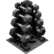 Signature Fitness Rubber Coated Hex Dumbbell Weight Set and Storage Rack