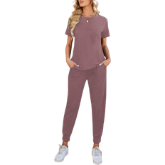 Lila Jumpsuits & Overalls Shein LUNE Solid Round Neck Tee & Trousers Set