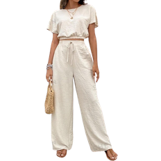 Beige - Damen Jumpsuits & Overalls Shein Frenchy Women's Pants Set Loose Texture Solid Color Casual Two Piece Suit