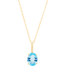 Topaz Charms & Pendants Welry london blue topaz oval-cut pendant with diamonds in 10k yellow gold, 17"