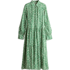 H&M Viscose Shirt Dress - Green/Leaf-Patterned