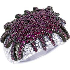 Jewelry Unlimited Splatter Pinky Ring - White Gold/Black /Ruby/Diamonds