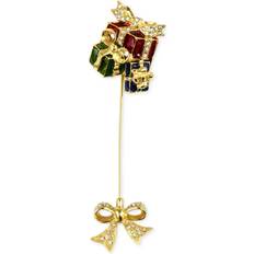 Charter Club Pave Gift & Bow Brooch - Gold/Multicolour/Transparent