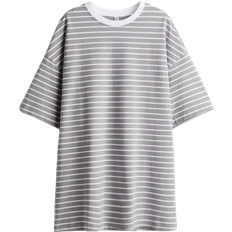 H&M Oversized T-shirt - Light Gray/Striped