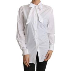 Men - White Blouses Dolce & Gabbana Elegant Scarf Neck Cotton Women's Blouse