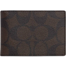 Coach Compact Billfold Wallet In Signature - Gunmetal/Mahogany/Black
