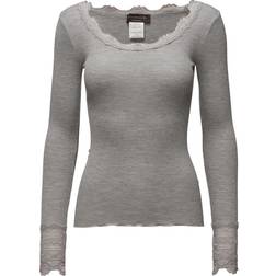 Rosemunde Silk T-Shirt Regular LS W/Wide Lace - Light Grey Melange