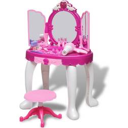 vidaXL 3-Mirror Kids' Playroom Standing Toy Vanity Table with Light/Sound