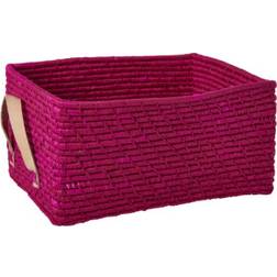 Rice Rectangular Raffia Basket with Leather Handles