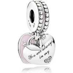 Pandora Mother & Daughter Hearts Pendant Charm - Silver/Pink/Transparent
