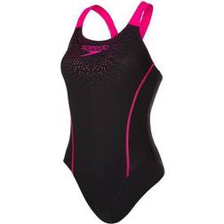 Speedo Gala Logo Medalist Swimsuit - Black/Pink