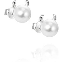 Efva Attling Little Devil Earrings - Silver/Pearls