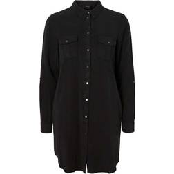 Vero Moda Silla Long Sleeved Shirt Mini Dress - Black/Black