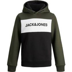 Jack & Jones Junior Logo Decorated Sweatsid Hoodie - Green/Forest Night