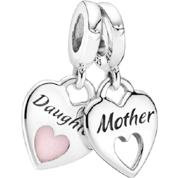 Pandora Mother and Daughter Double Heart Split Dangle Charm - Silver/Pink