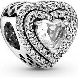 Pandora Sparkling Levelled Hearts Charm - Silver/Transparent