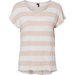 Vero Moda Wide Striped Short Sleeved Top - Pink/Sepia Rose